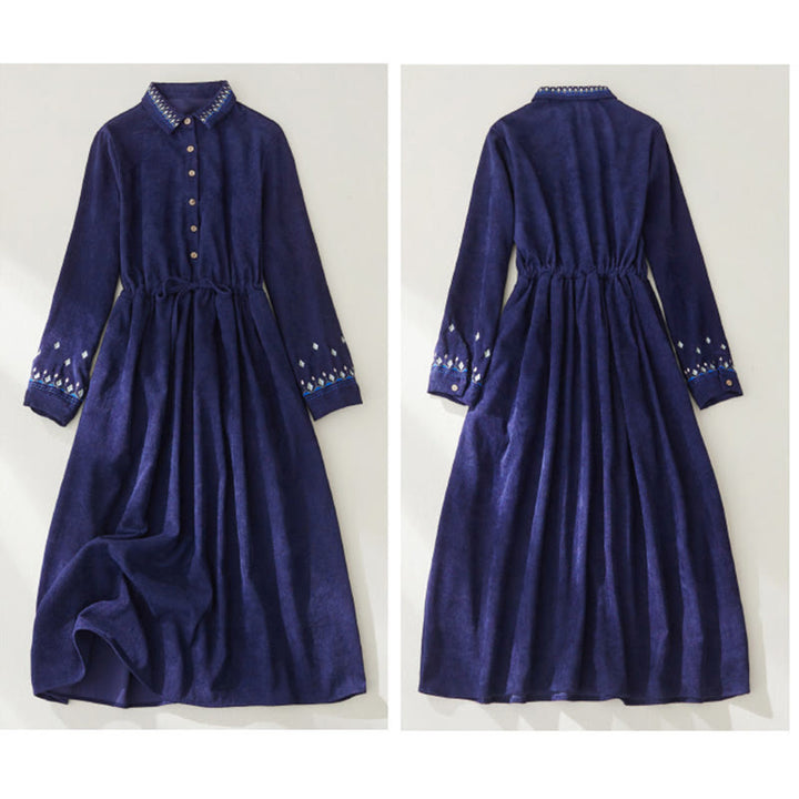 Vestido midi de manga larga con bolsillos y diseño floral bordado con Buddha Stones - image 13