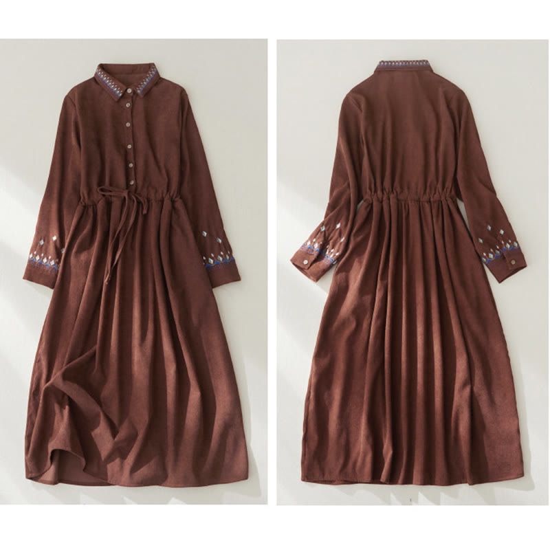 Vestido midi de manga larga con bolsillos y diseño floral bordado con Buddha Stones - image 7