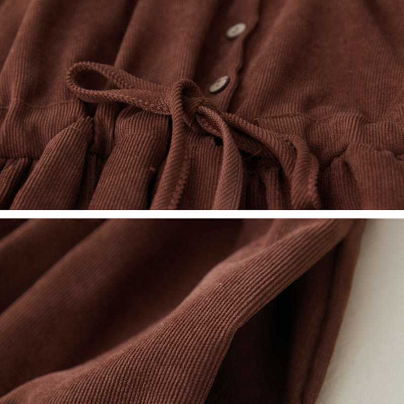 Vestido midi de manga larga con diseño de cordones, bordado floral con Buddha Stones y bolsillos - image 5