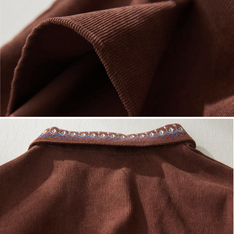 Vestido midi de manga larga con diseño de cordones, bordado floral con Buddha Stones y bolsillos - image 4