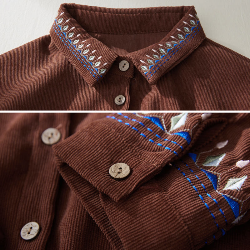 Vestido midi de manga larga con diseño de cordones, bordado floral con Buddha Stones y bolsillos - image 3