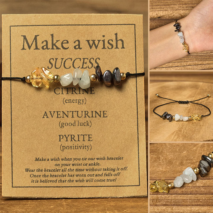 Pulsera de cuerda con tarjeta de éxito de Buddha Stones, citrino, aventurina verde y pirita - Cuentas irregulares (circunferencia de la muñeca: 14-23 cm) - image 0