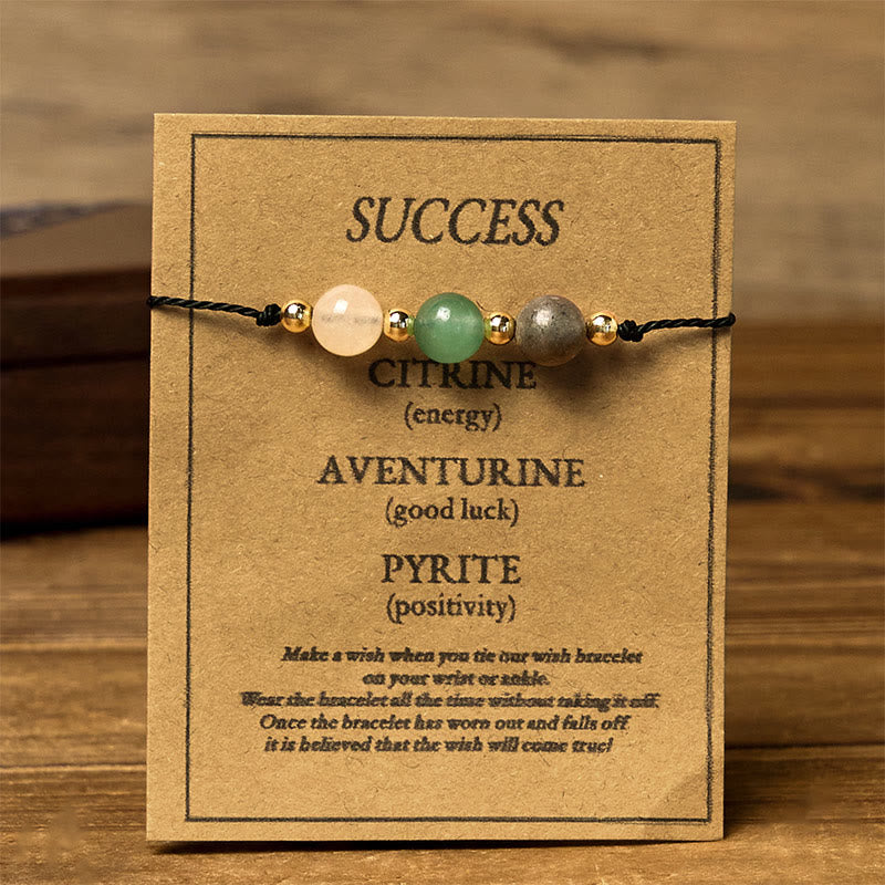 Pulsera de cuerda con tarjeta de éxito de Buddha Stones, citrino, aventurina verde y pirita - image 11