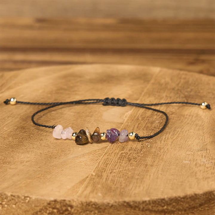 Pulsera de cuerda con Buddha Stones, amatista, ojo de tigre, cuarzo rosa, protección contra la ansiedad - image 2