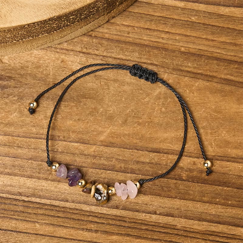 Pulsera de cuerda con Buddha Stones, amatista, ojo de tigre, cuarzo rosa, protección contra la ansiedad - image 3