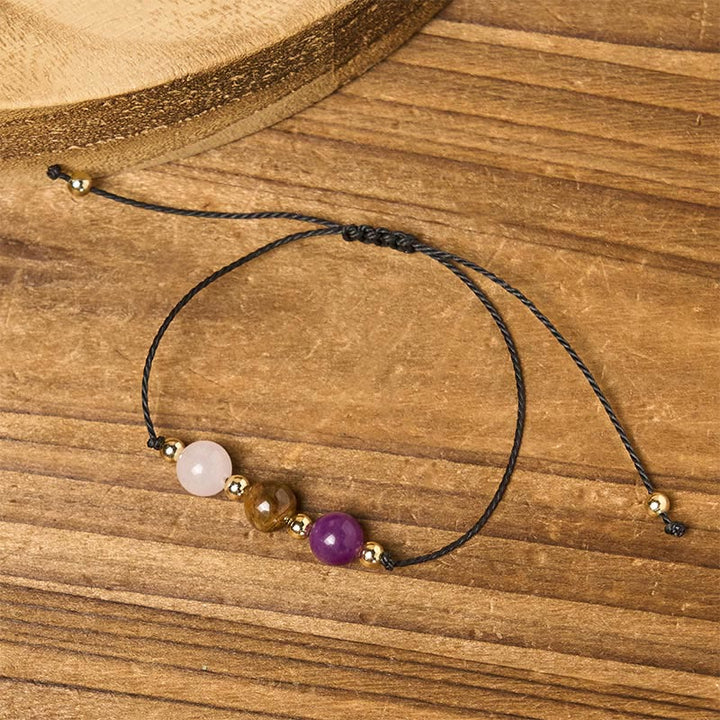 Pulsera de cuerda con Buddha Stones, amatista, ojo de tigre, cuarzo rosa, protección contra la ansiedad - image 13