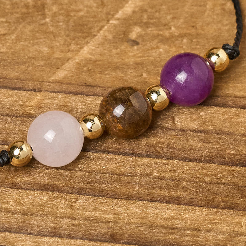 Pulsera de cuerda con Buddha Stones, amatista, ojo de tigre, cuarzo rosa, protección contra la ansiedad - image 14