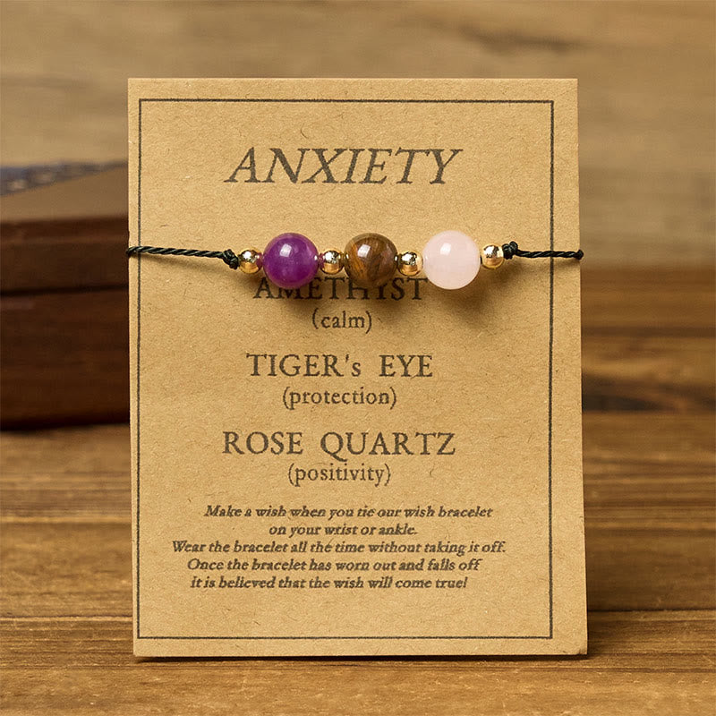 Pulsera de cuerda con Buddha Stones, amatista, ojo de tigre, cuarzo rosa, protección contra la ansiedad - image 11