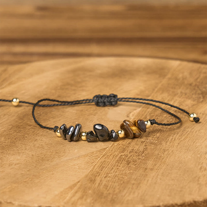 Pulsera de cuerda con tarjeta de protección de pirita, turmalina negra y ojo de tigre de Buddha Stones - image 2
