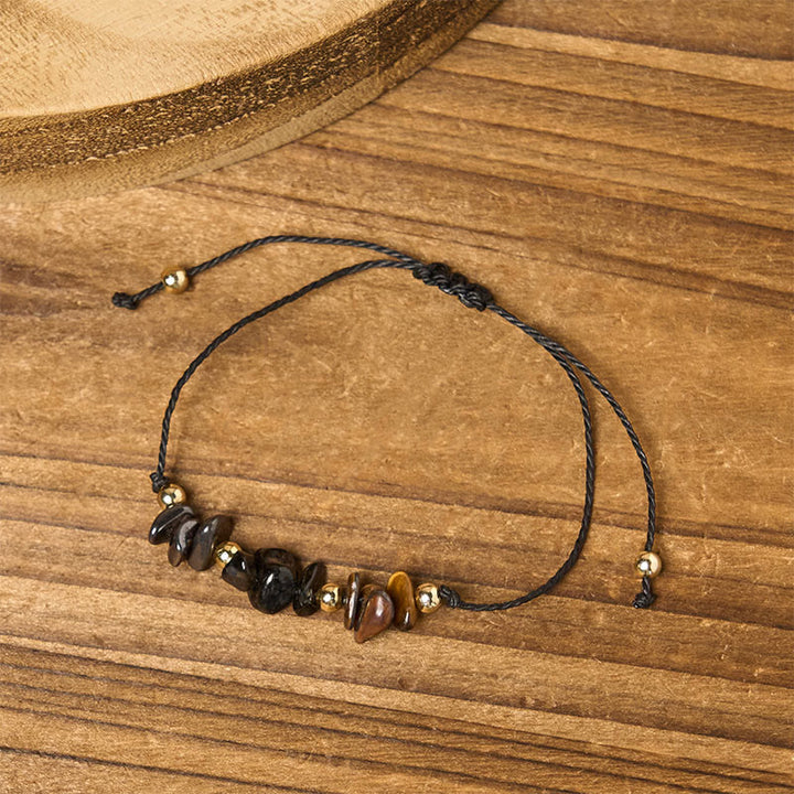 Pulsera de cuerda con tarjeta de protección de pirita, turmalina negra y ojo de tigre de Buddha Stones - image 3