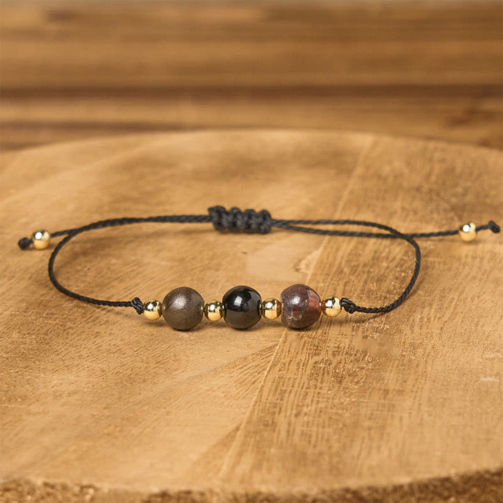 Pulsera de cuerda con tarjeta de protección de pirita, turmalina negra y ojo de tigre de Buddha Stones - image 12