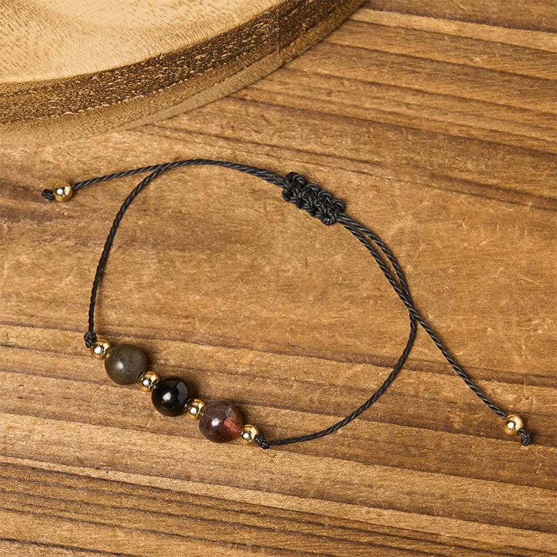 Pulsera de cuerda con tarjeta de protección de pirita, turmalina negra y ojo de tigre de Buddha Stones - image 13