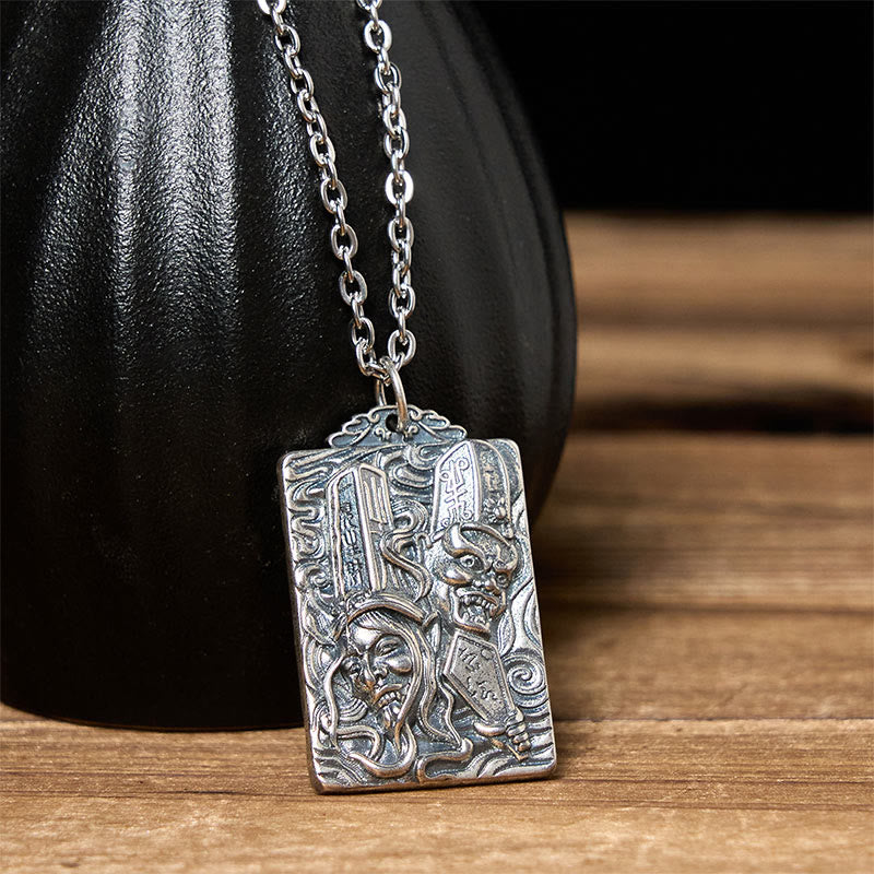 Buddha Stones Collar con colgante de equilibrio con patrón de impermanencia en cobre, blanco y negro - image 3