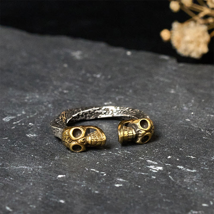 Anillo de cobre con doble calavera y Buddha Stones , el Señor del Bosque Cadáver, para alejar los malos espíritus. - image 2