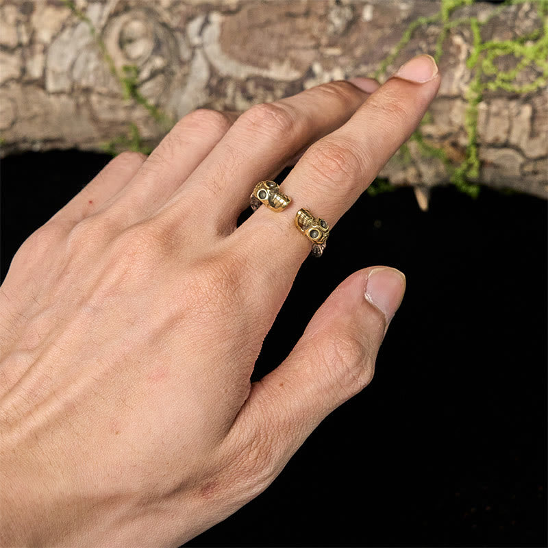 Anillo de cobre con doble calavera y Buddha Stones , el Señor del Bosque Cadáver, para alejar los malos espíritus. - image 4