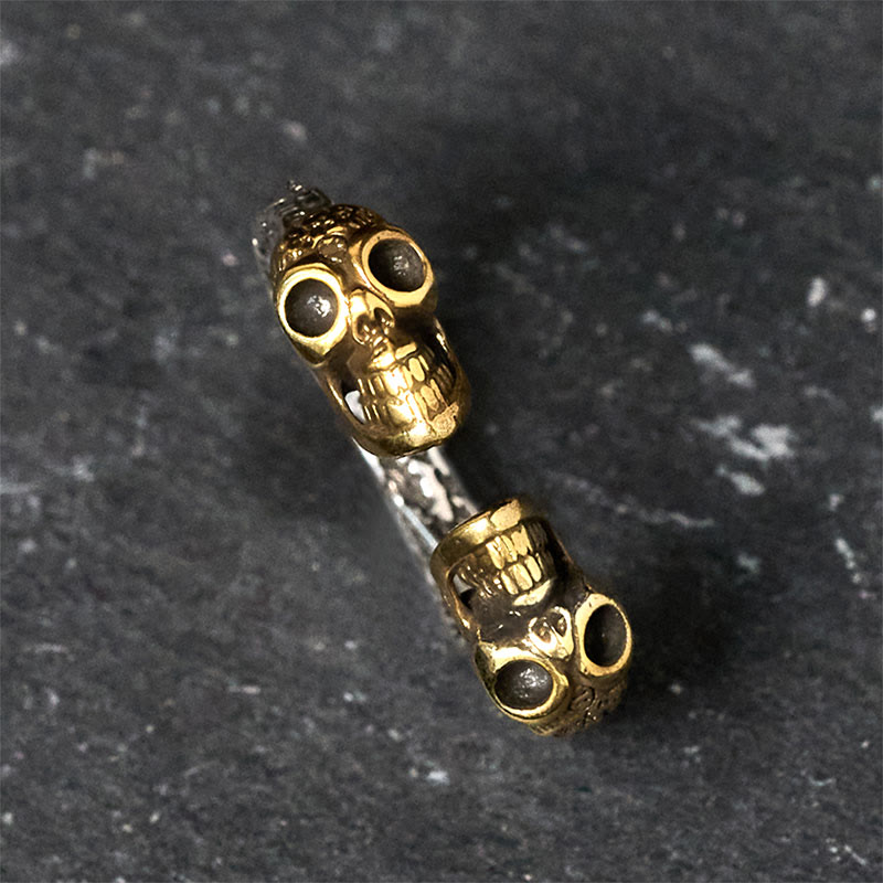 Anillo de cobre con doble calavera y Buddha Stones , el Señor del Bosque Cadáver, para alejar los malos espíritus. - image 1