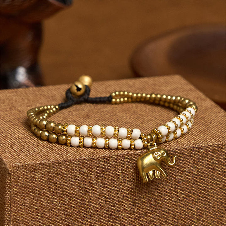 Pulsera de cobre chapado en doble capa con Buddha Stones , turquesa y elefante, para la suerte - image 2
