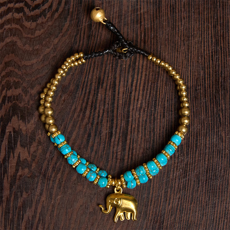 Pulsera de cobre chapado en doble capa con Buddha Stones , turquesa y elefante, para la suerte - image 18