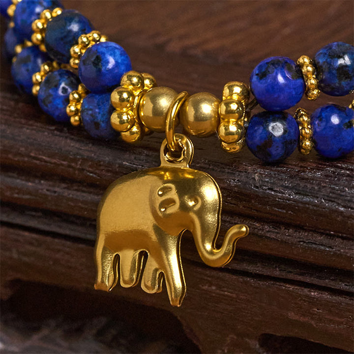Pulsera de cobre chapado en doble capa con Buddha Stones , turquesa y elefante, para la suerte - image 16