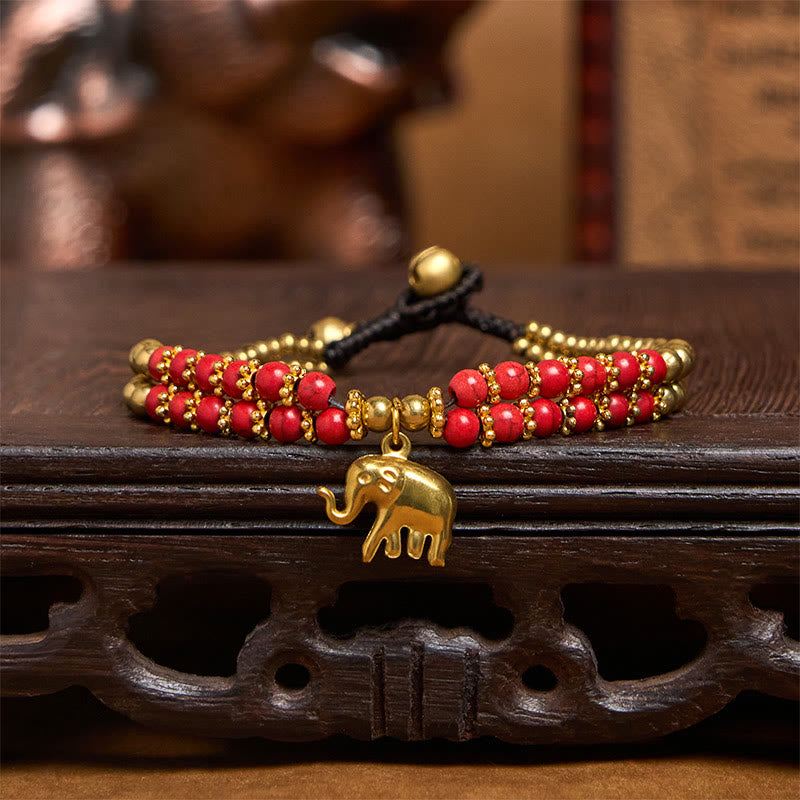 Pulsera de cobre chapado en doble capa con Buddha Stones , turquesa y elefante, para la suerte - image 10