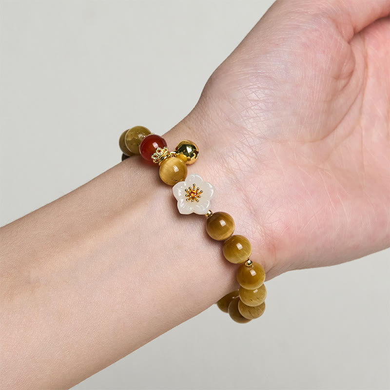 Pulsera de coraje con flor de campana y ojo de tigre dorado natural de Buddha Stones - image 3