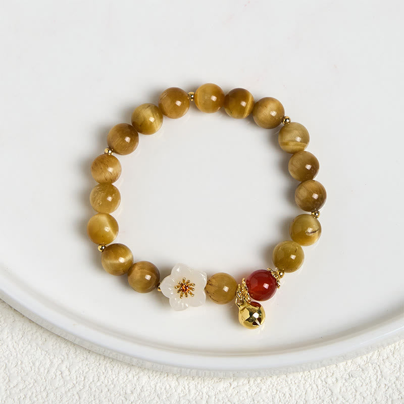 Pulsera de coraje con flor de campana y ojo de tigre dorado natural de Buddha Stones - image 2