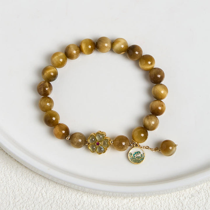 Pulsera de coraje con flor de campana y ojo de tigre dorado natural de Buddha Stones - image 7
