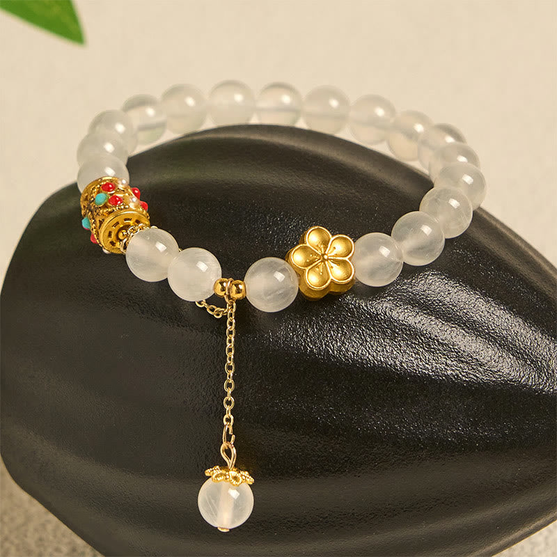 Pulsera de positividad con flores de cristal de ágata blanca tibetana y Buddha Stones - image 1