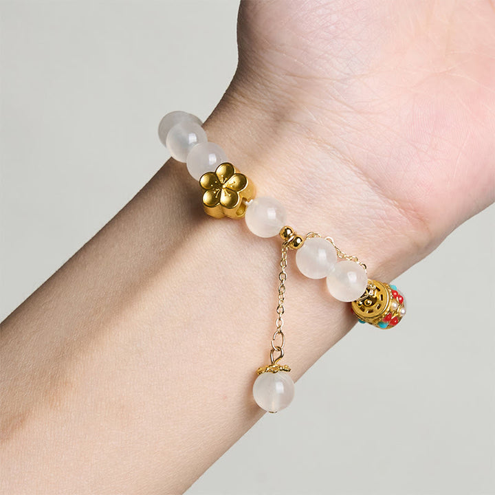 Pulsera de positividad con flores de cristal de ágata blanca tibetana y Buddha Stones - image 3