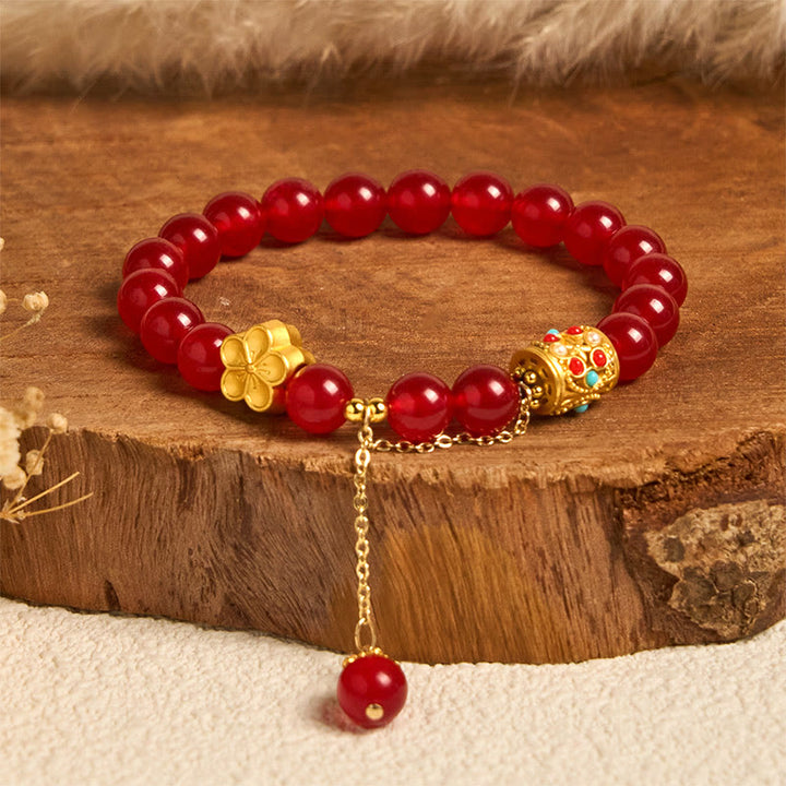 Pulsera de positividad con flores de cristal de ágata blanca tibetana y Buddha Stones - Ágata roja (circunferencia de la muñeca: 14-16 cm) - image 5