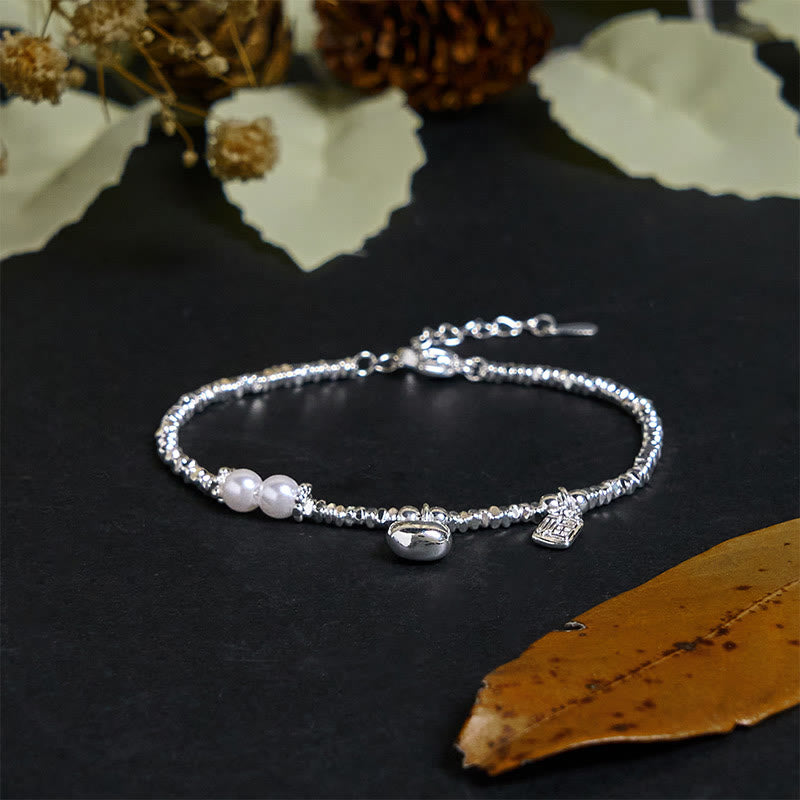 Pulsera de bendición con perla y monedero con símbolo Fu de plata bañada en cobre y Buddha Stones - image 1