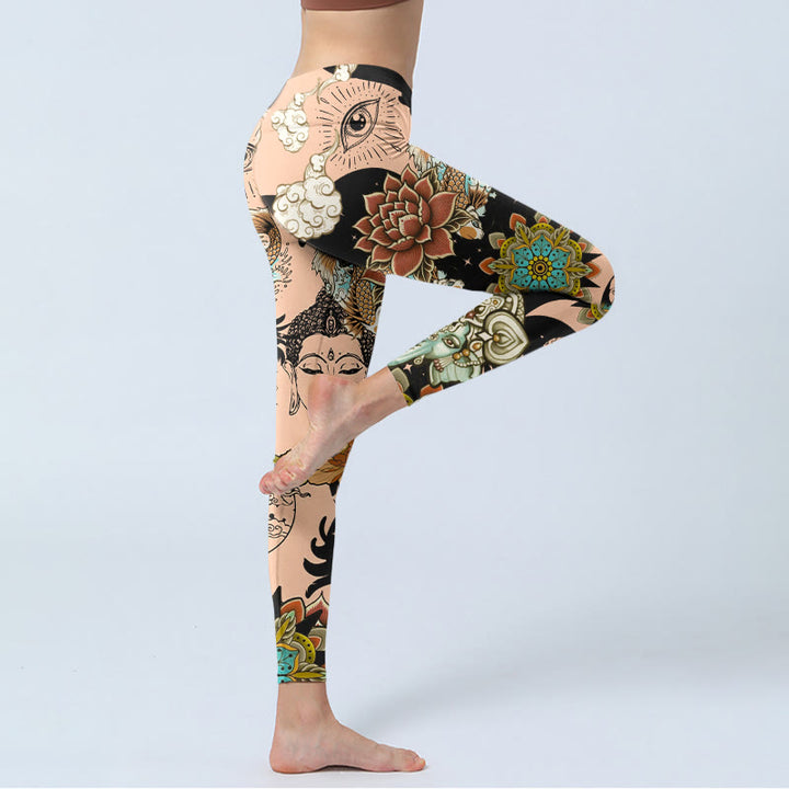 Buddha Stones Leggings de yoga para mujer con diseño de loto, Ganesh, mandala, mal de ojo, pez koi, forma de Yin Yang - image 3