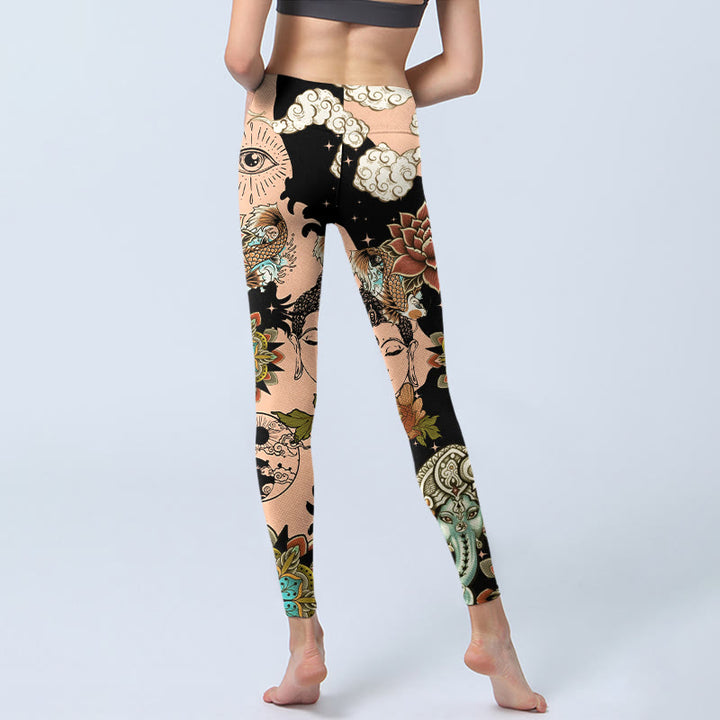 Buddha Stones Leggings de yoga para mujer con diseño de loto, Ganesh, mandala, mal de ojo, pez koi, forma de Yin Yang - image 6