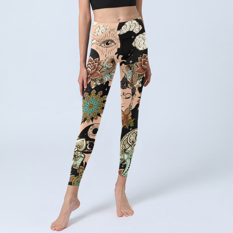 Buddha Stones Leggings de yoga para mujer con diseño de loto, Ganesh, mandala, mal de ojo, pez koi, forma de Yin Yang - image 5