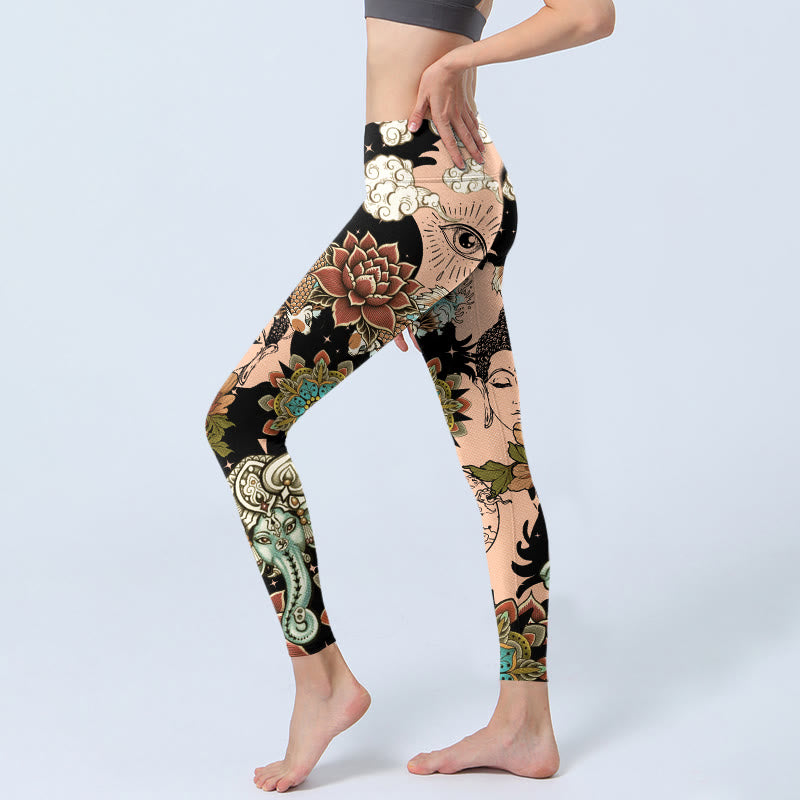 Buddha Stones Leggings de yoga para mujer con diseño de loto, Ganesh, mandala, mal de ojo, pez koi, forma de Yin Yang - image 2
