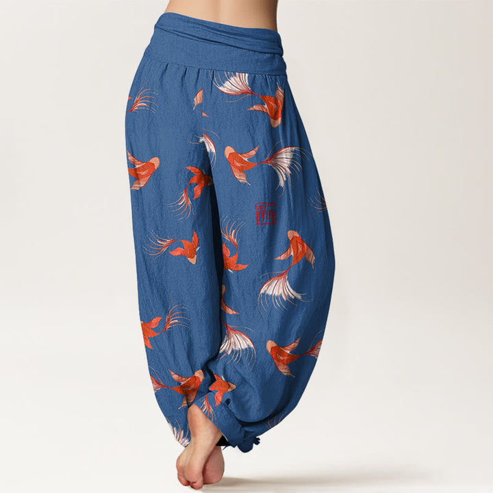 Pantalones harén de algodón puro con estampado de Buddha Stones y estampado de peces koi para mujer, cintura elástica - image 10