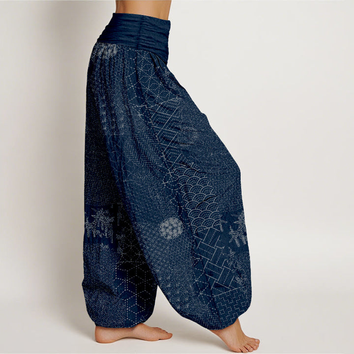 Pantalones harén de algodón puro con estampado geométrico de Buddha Stones para mujer, cintura elástica - image 1