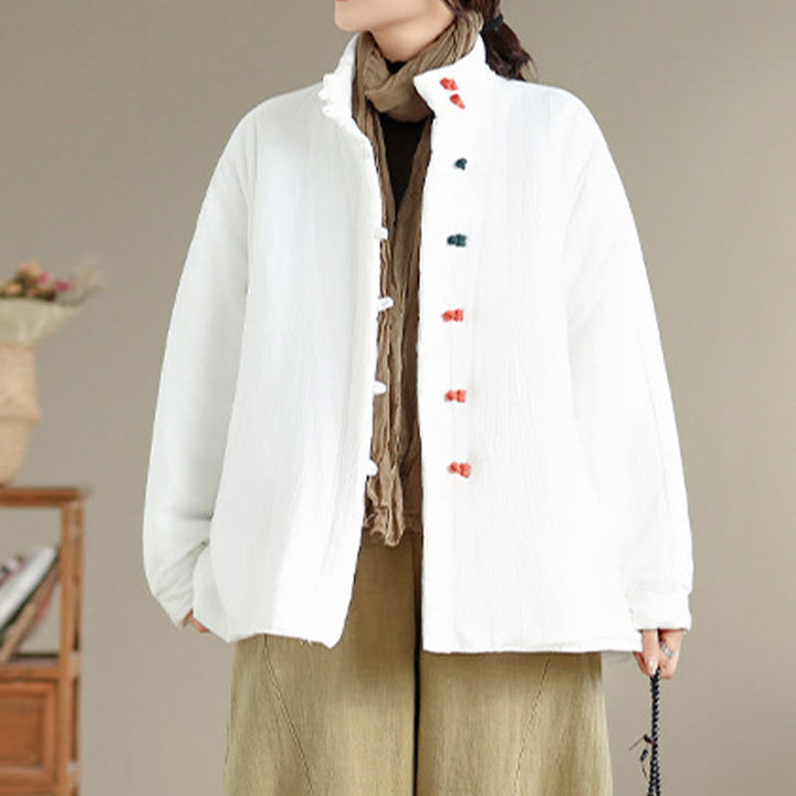 Chaqueta gruesa de algodón de manga larga con botones de rana chinos para mujer, de Buddha Stones, con bolsillos, para invierno - image 13