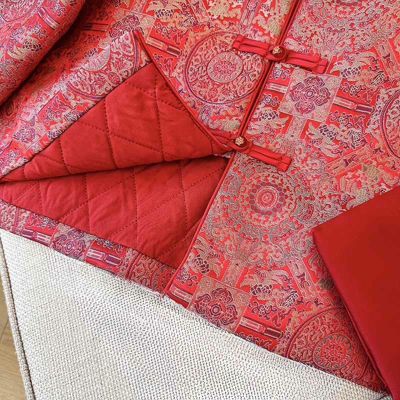 Chaqueta de manga larga con estampado floral simétrico de jacquard y bolsillos para mujer de Buddha Stones - image 11