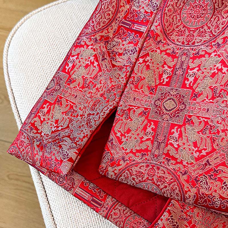 Chaqueta de manga larga con estampado floral simétrico de jacquard y bolsillos para mujer de Buddha Stones - image 12