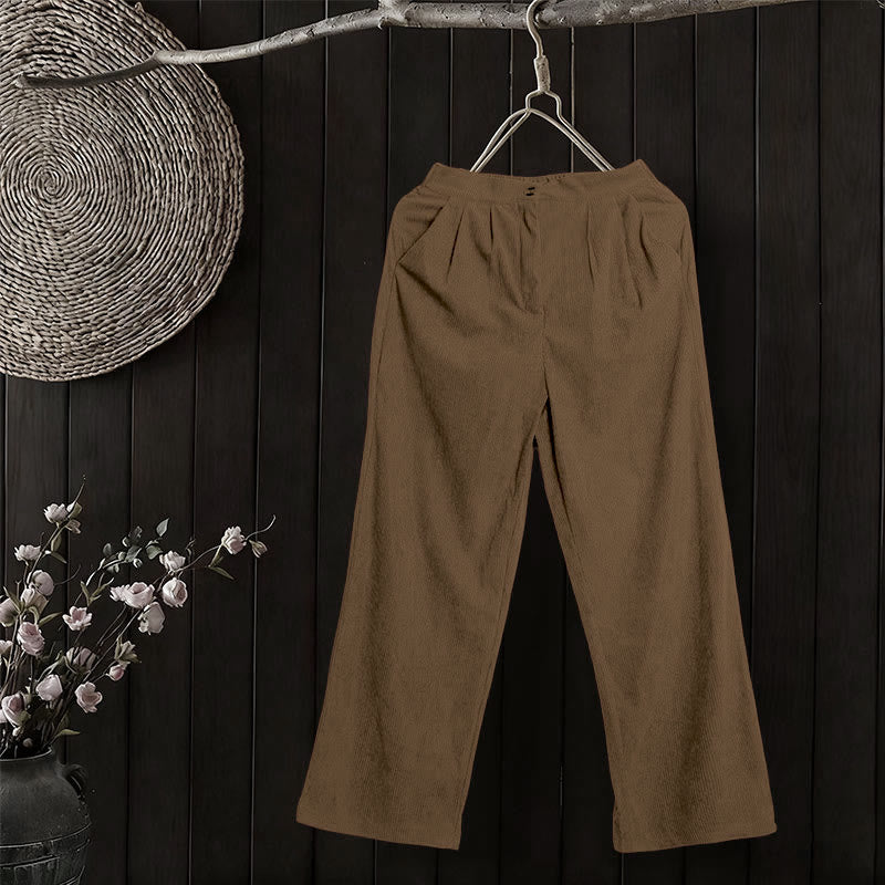Pantalones casuales de pana rectos con bolsillos para mujer Buddha Stones - image 3