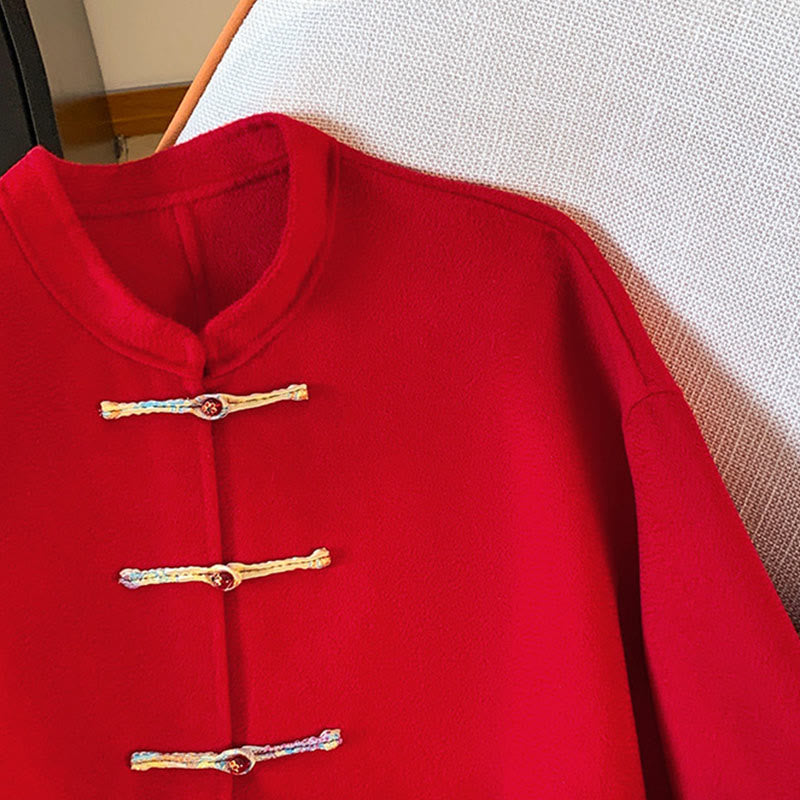 Chaqueta de algodón de manga larga para mujer con diseño de botones bordados de invierno y Buddha Stones, con bolsillos - image 4