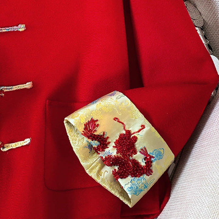 Chaqueta de algodón de manga larga para mujer con diseño de botones bordados de invierno y Buddha Stones, con bolsillos - image 9