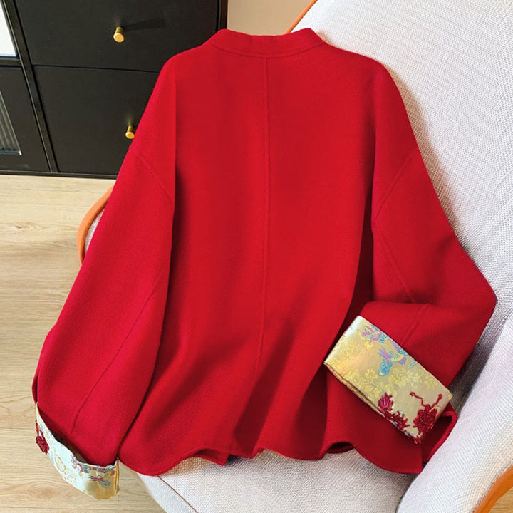 Chaqueta de algodón de manga larga para mujer con diseño de botones bordados de invierno y Buddha Stones, con bolsillos - image 2