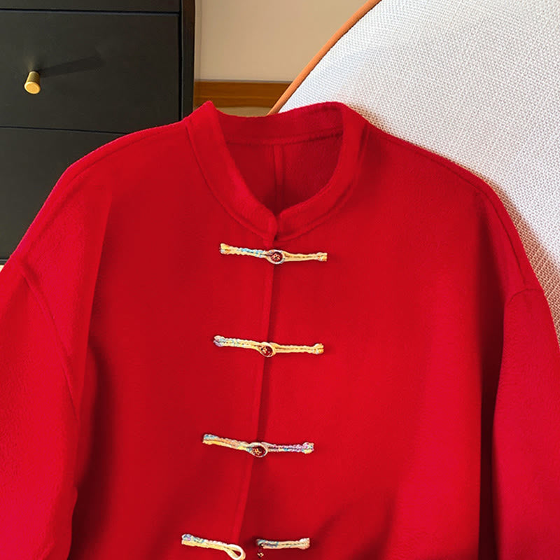 Chaqueta de algodón de manga larga para mujer con diseño de botones bordados de invierno y Buddha Stones, con bolsillos - image 3