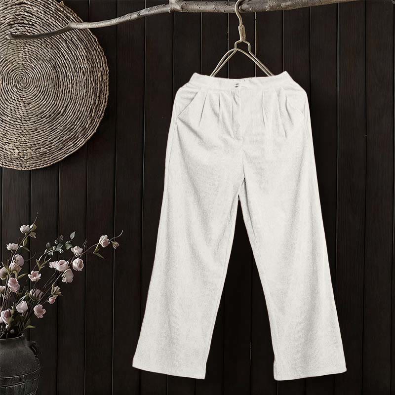Pantalones casuales de pana rectos con bolsillos para mujer Buddha Stones - Blanco - US14，UK/AU18，EU46 (2XL) - image 11
