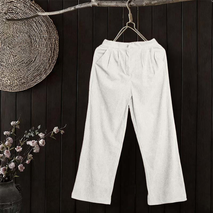 Pantalones casuales de pana rectos con bolsillos para mujer Buddha Stones - Blanco - US14，UK/AU18，EU46 (2XL) - image 11