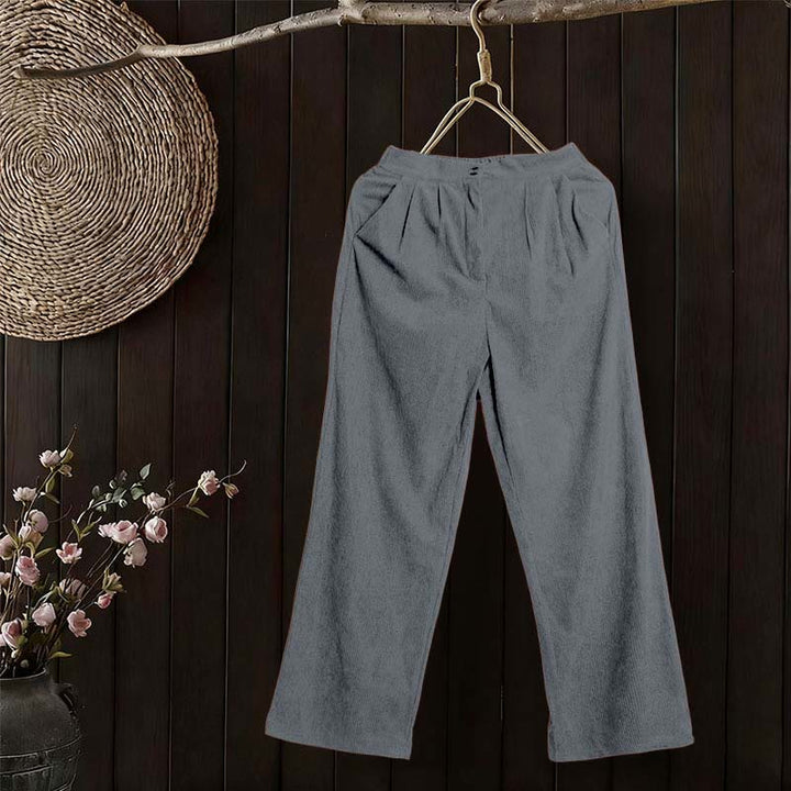 Pantalones casuales de pana rectos con bolsillos para mujer Buddha Stones - image 36