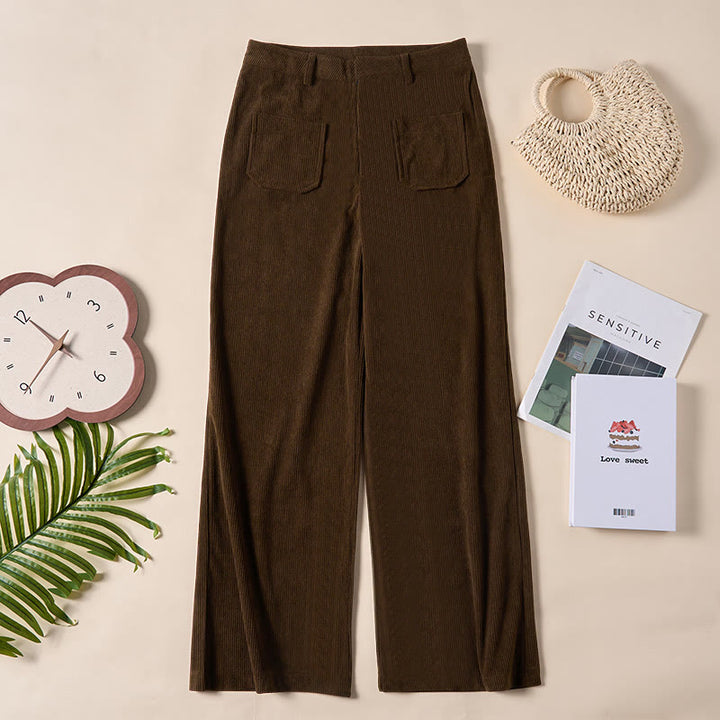 Pantalones anchos de pana y poliéster con botones y bolsillos para mujer de Buddha Stones - image 1