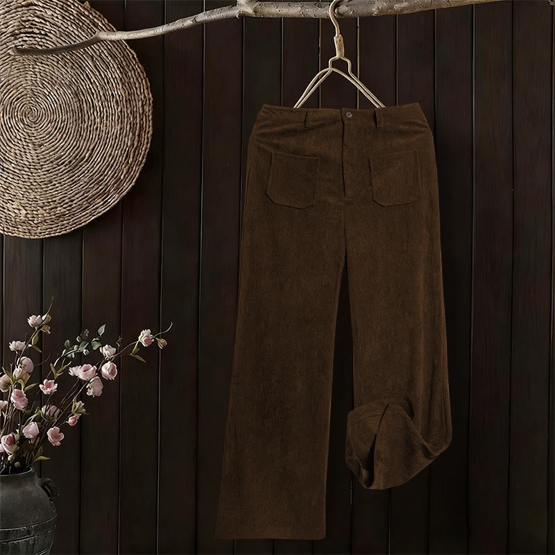 Pantalones anchos de pana y poliéster con botones y bolsillos para mujer de Buddha Stones - image 4